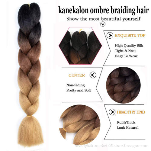Wholesale Synthetic Prestretched Braiding Hair Crochet Extensions Yaki Ombre Color Jumbo Expression Braiding Hair